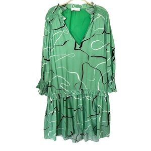 Caballero‎ Anthropologie Fae Dress Smock Teal Sz Large Spring Flowy Easter Dress